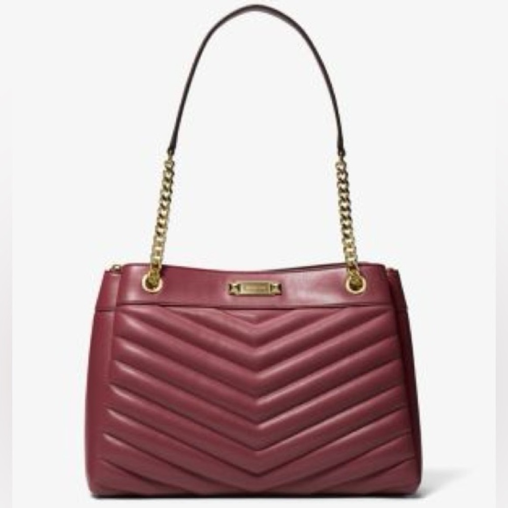MICHAEL KORS Whitney Medium Quilted Chain Tote Shoulder Bag in Oxblood